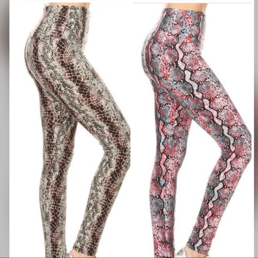 Pink Snake Print Leggings Plus Size OS